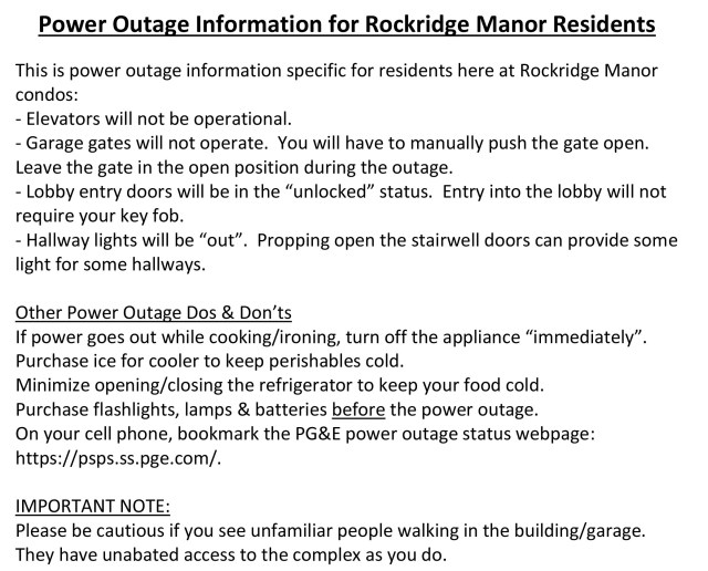 Power Outage Information for Rockridge Manor Residents