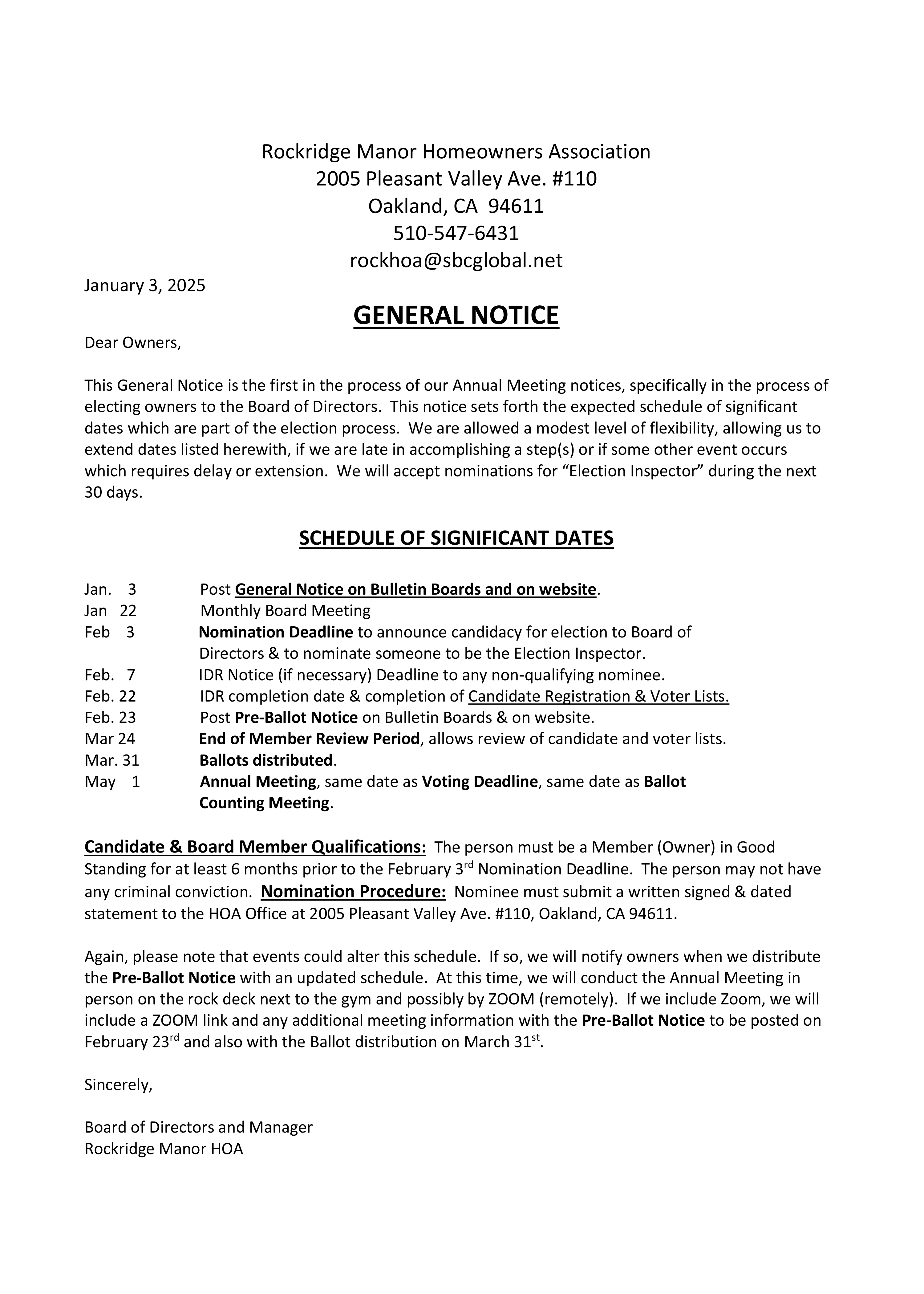 General Notice for May 1 2025 Annual Meeting and Board of Director ...