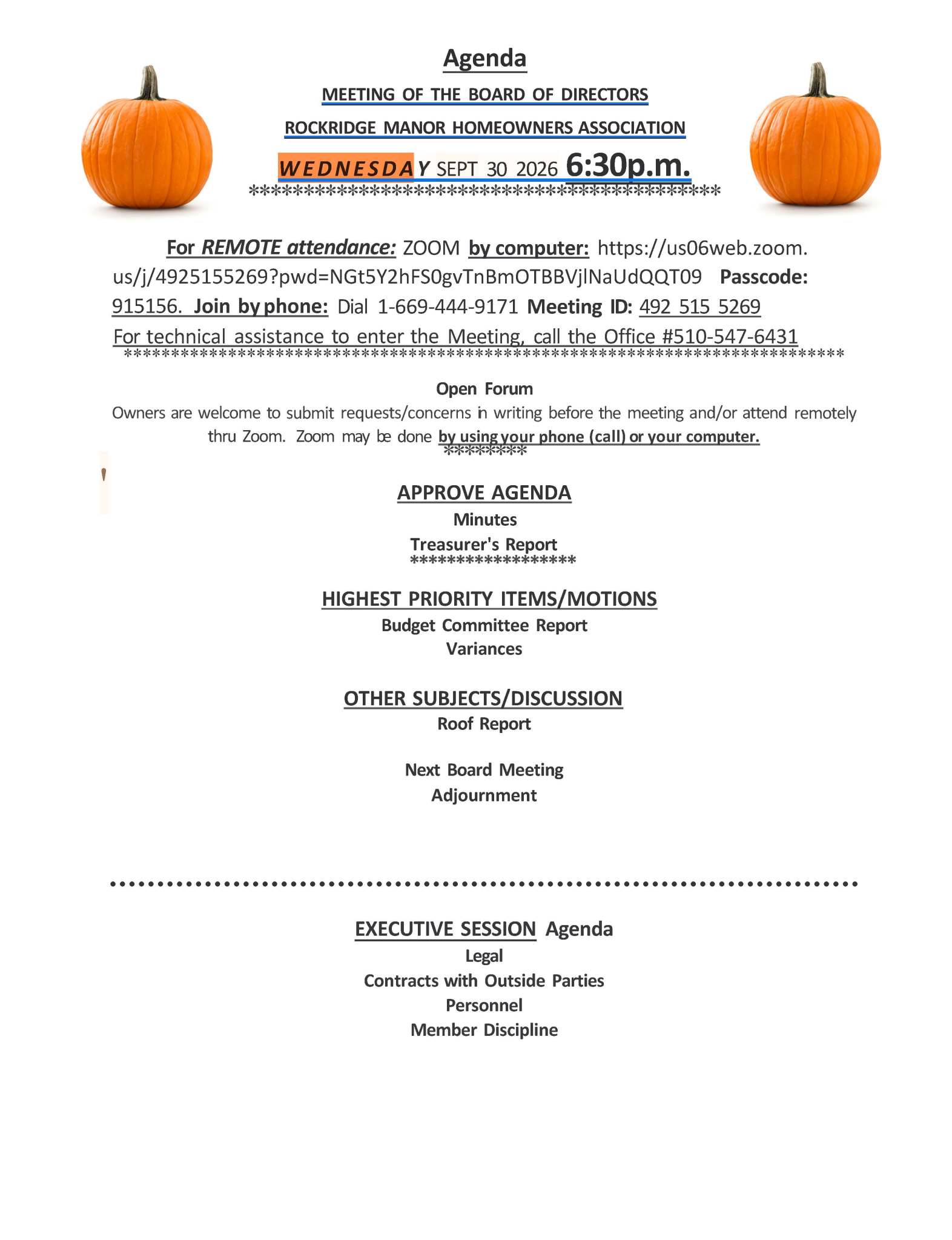 Rockridge Manor Homeowners Assoc